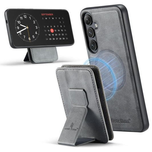 For Samsung Galaxy S25+ 5G Fierre Shann FS028 MagSafe RFID Card Holder Back Phone Case(Grey) - Galaxy S25+ 5G Cases by FIERRE SHANN | Online Shopping UK | buy2fix