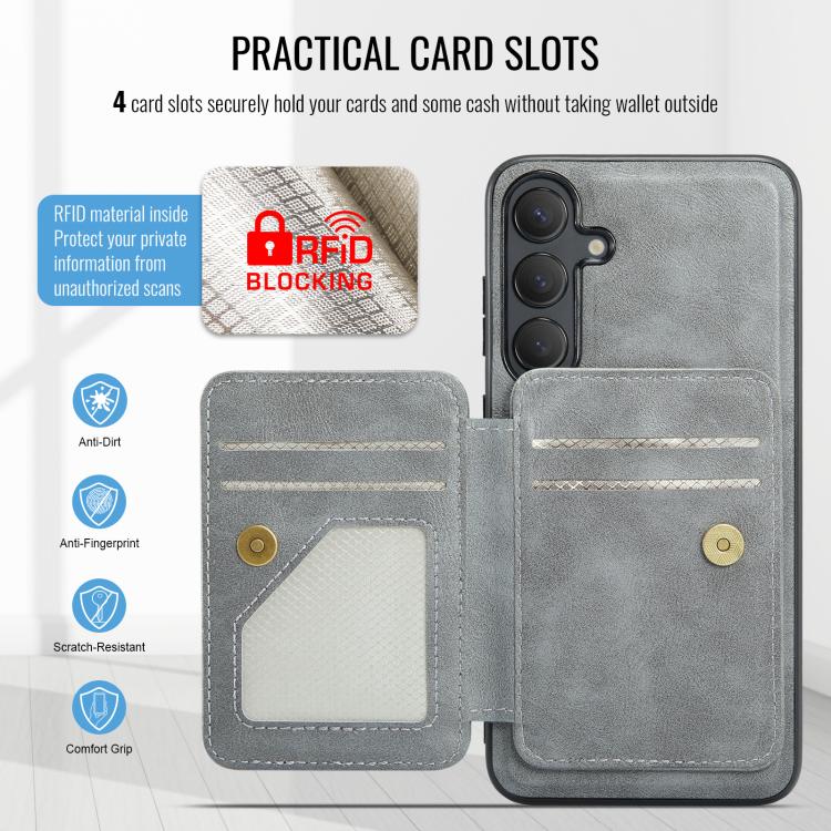 For Samsung Galaxy S25+ 5G Fierre Shann FS028 MagSafe RFID Card Holder Back Phone Case(Grey) - Galaxy S25+ 5G Cases by FIERRE SHANN | Online Shopping UK | buy2fix