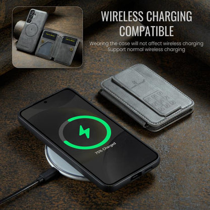 For Samsung Galaxy S25+ 5G Fierre Shann FS028 MagSafe RFID Card Holder Back Phone Case(Grey) - Galaxy S25+ 5G Cases by FIERRE SHANN | Online Shopping UK | buy2fix