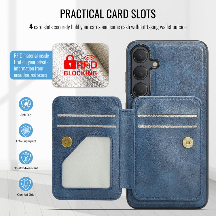 For Samsung Galaxy S25+ 5G Fierre Shann FS028 MagSafe RFID Card Holder Back Phone Case(Blue) - Galaxy S25+ 5G Cases by FIERRE SHANN | Online Shopping UK | buy2fix