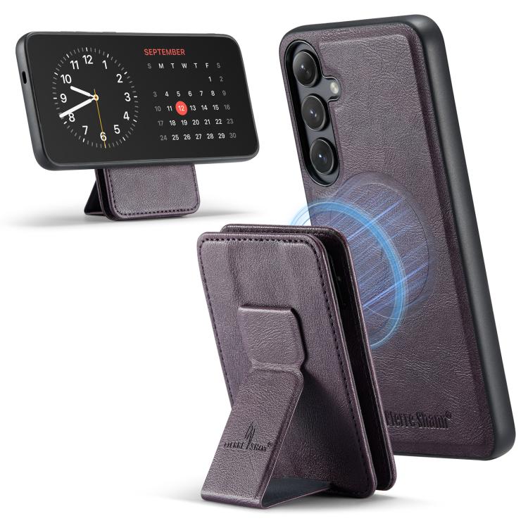 For Samsung Galaxy S25+ 5G Fierre Shann FS028 MagSafe RFID Card Holder Back Phone Case(Purple) - Galaxy S25+ 5G Cases by FIERRE SHANN | Online Shopping UK | buy2fix