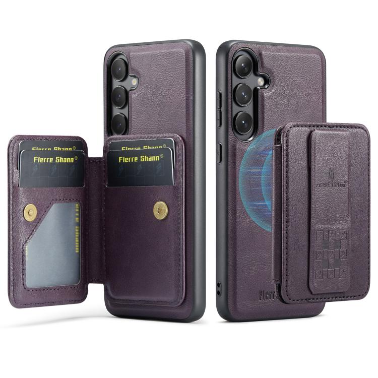 For Samsung Galaxy S25+ 5G Fierre Shann FS028 MagSafe RFID Card Holder Back Phone Case(Purple) - Galaxy S25+ 5G Cases by FIERRE SHANN | Online Shopping UK | buy2fix