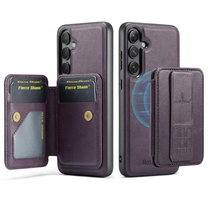 For Samsung Galaxy S25+ 5G Fierre Shann FS028 MagSafe RFID Card Holder Back Phone Case(Purple) - Galaxy S25+ 5G Cases by FIERRE SHANN | Online Shopping UK | buy2fix