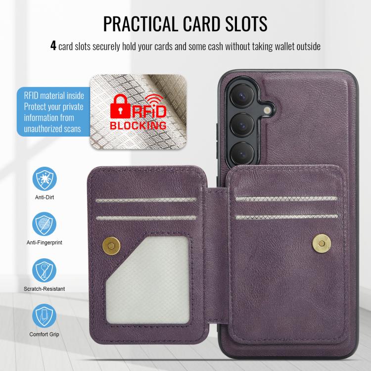 For Samsung Galaxy S25+ 5G Fierre Shann FS028 MagSafe RFID Card Holder Back Phone Case(Purple) - Galaxy S25+ 5G Cases by FIERRE SHANN | Online Shopping UK | buy2fix