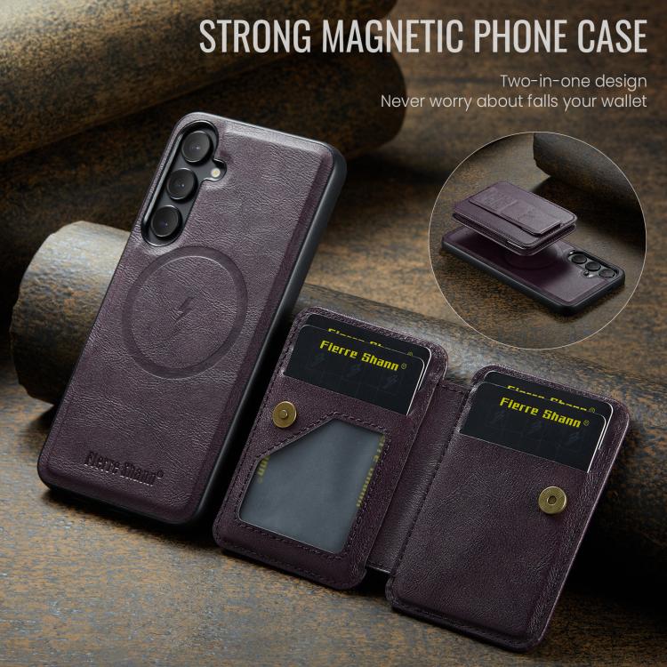 For Samsung Galaxy S25+ 5G Fierre Shann FS028 MagSafe RFID Card Holder Back Phone Case(Purple) - Galaxy S25+ 5G Cases by FIERRE SHANN | Online Shopping UK | buy2fix