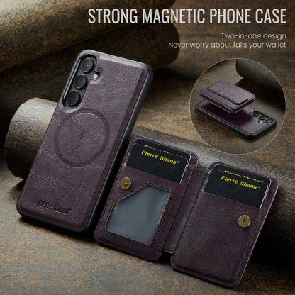For Samsung Galaxy S25+ 5G Fierre Shann FS028 MagSafe RFID Card Holder Back Phone Case(Purple) - Galaxy S25+ 5G Cases by FIERRE SHANN | Online Shopping UK | buy2fix