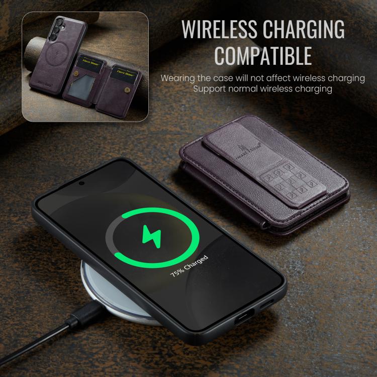 For Samsung Galaxy S25+ 5G Fierre Shann FS028 MagSafe RFID Card Holder Back Phone Case(Purple) - Galaxy S25+ 5G Cases by FIERRE SHANN | Online Shopping UK | buy2fix