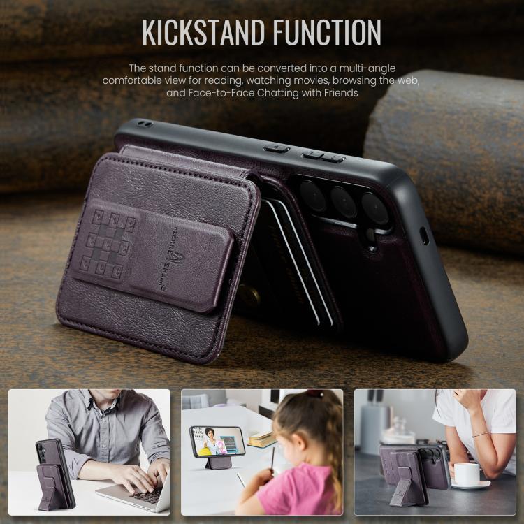 For Samsung Galaxy S25+ 5G Fierre Shann FS028 MagSafe RFID Card Holder Back Phone Case(Purple) - Galaxy S25+ 5G Cases by FIERRE SHANN | Online Shopping UK | buy2fix