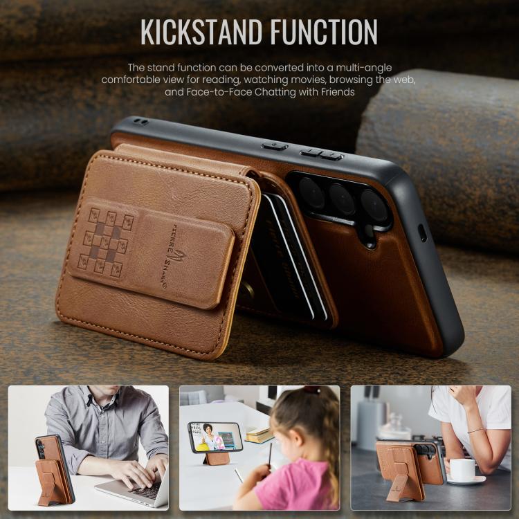 For Samsung Galaxy S25+ 5G Fierre Shann FS028 MagSafe RFID Card Holder Back Phone Case(Brown) - Galaxy S25+ 5G Cases by FIERRE SHANN | Online Shopping UK | buy2fix