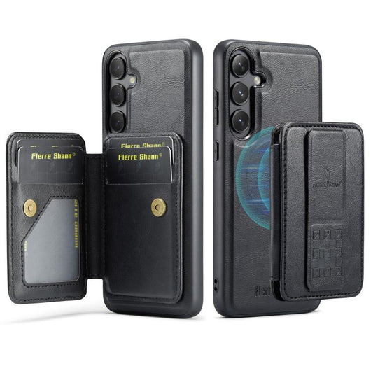 For Samsung Galaxy S24 FE 5G Fierre Shann FS028 MagSafe RFID Card Holder Back Phone Case(Black) - Galaxy S24 FE 5G Cases by FIERRE SHANN | Online Shopping UK | buy2fix