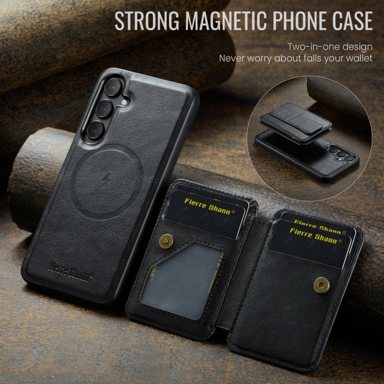 For Samsung Galaxy S24 FE 5G Fierre Shann FS028 MagSafe RFID Card Holder Back Phone Case(Black) - Galaxy S24 FE 5G Cases by FIERRE SHANN | Online Shopping UK | buy2fix