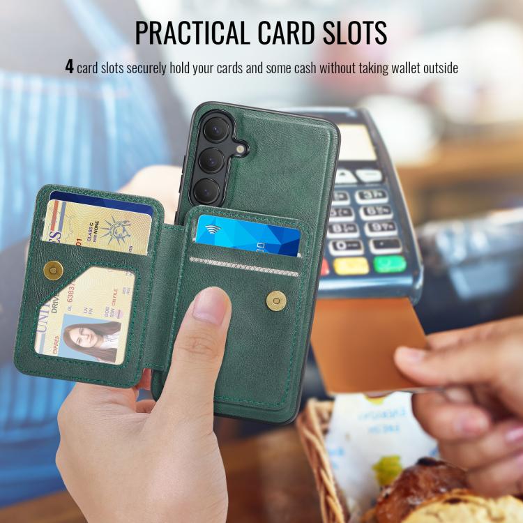 For Samsung Galaxy S24 FE 5G Fierre Shann FS028 MagSafe RFID Card Holder Back Phone Case(Green) - Galaxy S24 FE 5G Cases by FIERRE SHANN | Online Shopping UK | buy2fix