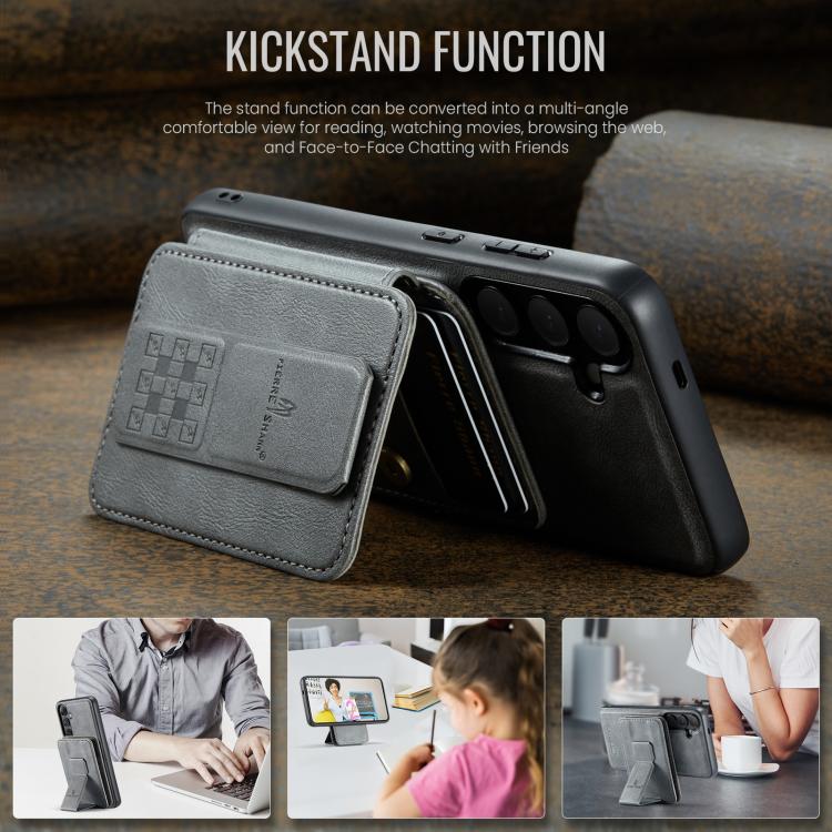 For Samsung Galaxy S24 FE 5G Fierre Shann FS028 MagSafe RFID Card Holder Back Phone Case(Grey) - Galaxy S24 FE 5G Cases by FIERRE SHANN | Online Shopping UK | buy2fix