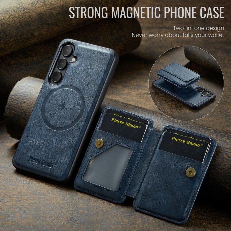 For Samsung Galaxy S24 FE 5G Fierre Shann FS028 MagSafe RFID Card Holder Back Phone Case(Blue) - Galaxy S24 FE 5G Cases by FIERRE SHANN | Online Shopping UK | buy2fix