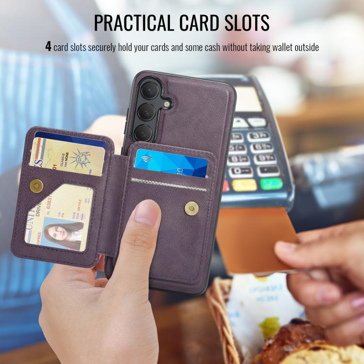 For Samsung Galaxy S24 FE 5G Fierre Shann FS028 MagSafe RFID Card Holder Back Phone Case(Purple) - Galaxy S24 FE 5G Cases by FIERRE SHANN | Online Shopping UK | buy2fix