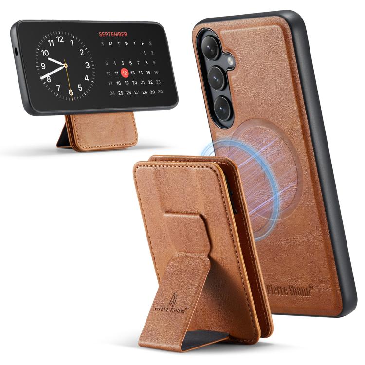 For Samsung Galaxy S24 FE 5G Fierre Shann FS028 MagSafe RFID Card Holder Back Phone Case(Brown) - Galaxy S24 FE 5G Cases by FIERRE SHANN | Online Shopping UK | buy2fix