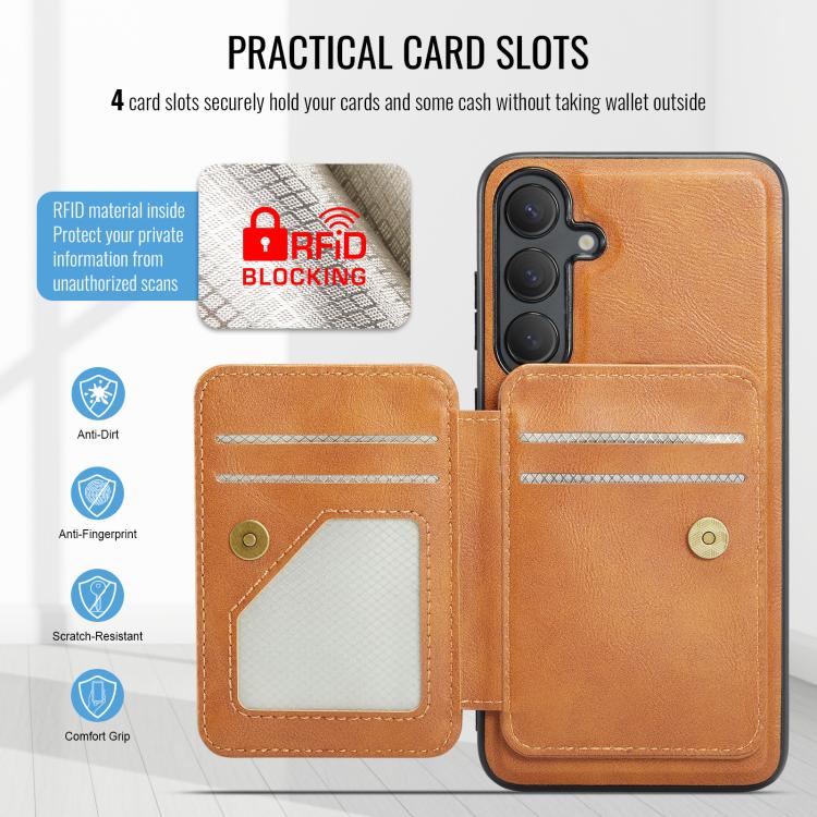 For Samsung Galaxy S24 FE 5G Fierre Shann FS028 MagSafe RFID Card Holder Back Phone Case(Brown) - Galaxy S24 FE 5G Cases by FIERRE SHANN | Online Shopping UK | buy2fix