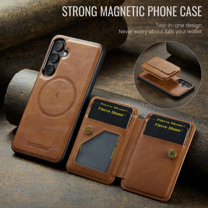 For Samsung Galaxy S24 FE 5G Fierre Shann FS028 MagSafe RFID Card Holder Back Phone Case(Brown) - Galaxy S24 FE 5G Cases by FIERRE SHANN | Online Shopping UK | buy2fix