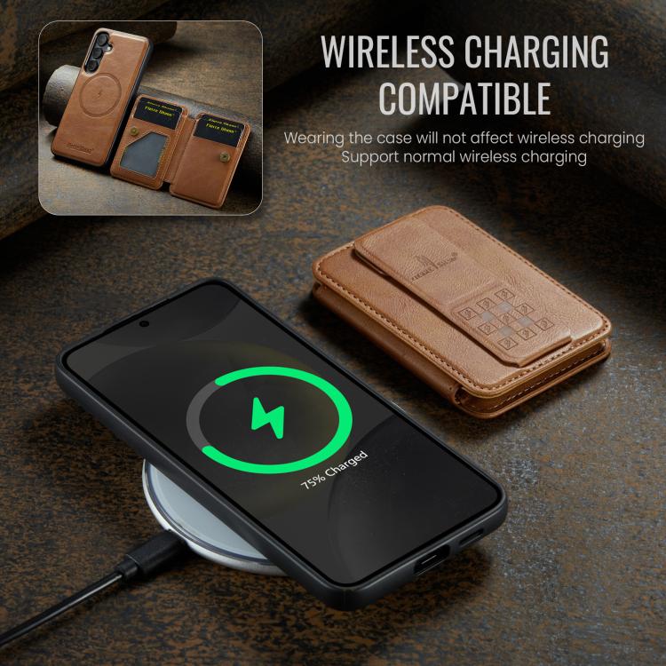 For Samsung Galaxy S24 FE 5G Fierre Shann FS028 MagSafe RFID Card Holder Back Phone Case(Brown) - Galaxy S24 FE 5G Cases by FIERRE SHANN | Online Shopping UK | buy2fix