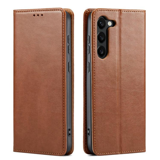 For Samsung Galaxy S25 5G Fierre Shann PU Genuine Leather Texture Phone Case(Brown)