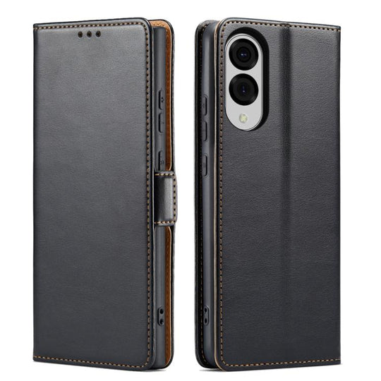 For Samsung Galaxy S25 Edge 5G Fierre Shann PU Genuine Leather Texture Phone Case(Black)