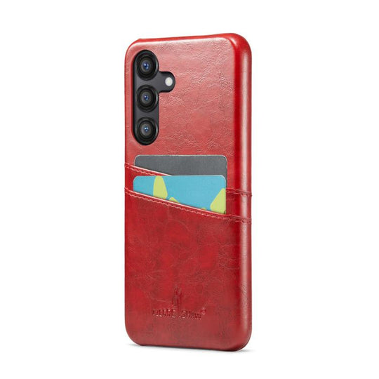 For Samsung Galaxy S25+ 5G Fierre Shann Retro Oil Wax Texture Card Slots PU Leather Phone Case(Red)