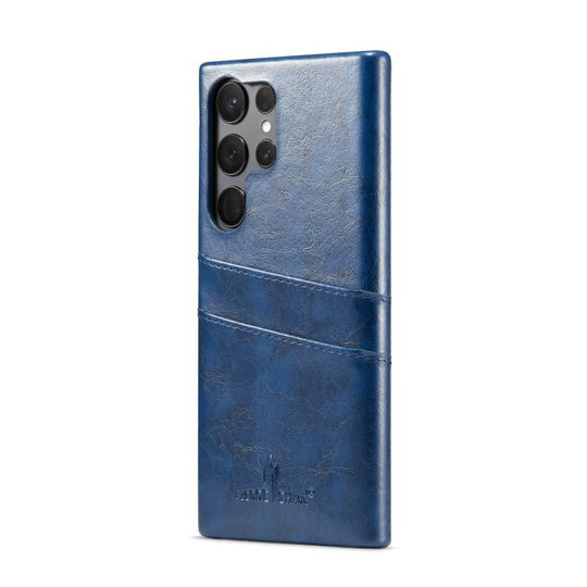 For Samsung Galaxy S25 Ultra 5G Fierre Shann Retro Oil Wax Texture Card Slots PU Leather Phone Case(Blue)