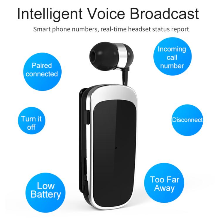 K52 Business Lavalier Retractable Cable Bluetooth Earphone(Black Silver) - Bluetooth Earphone by buy2fix | Online Shopping UK | buy2fix