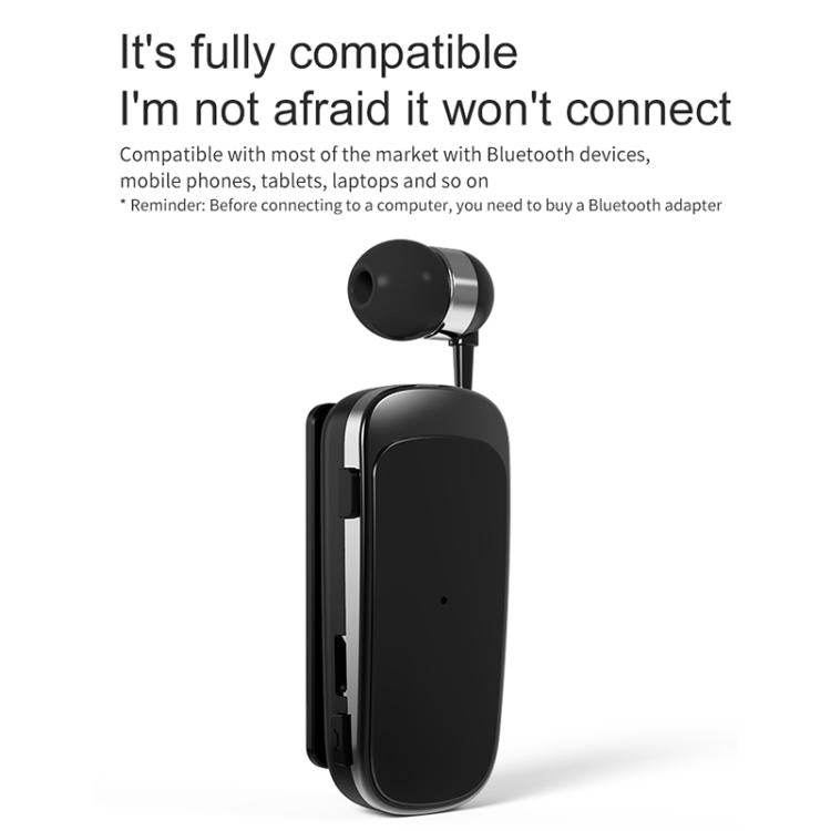 K52 Business Lavalier Retractable Cable Bluetooth Earphone(Black) - Bluetooth Earphone by buy2fix | Online Shopping UK | buy2fix