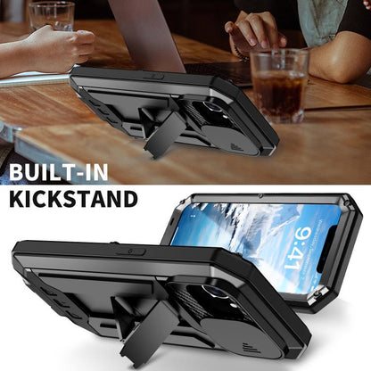 For iPhone 16e Sliding Camera IP68 Waterproof Holder Phone Case(Black) - iPhone 16e Cases by buy2fix | Online Shopping UK | buy2fix
