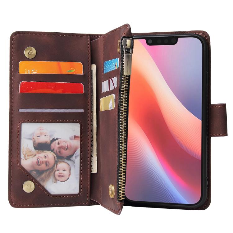 For iPhone 16e Multifunctional Multi-Card Wallet Phone Leather Case(Coffee) - iPhone 16e Cases by buy2fix | Online Shopping UK | buy2fix