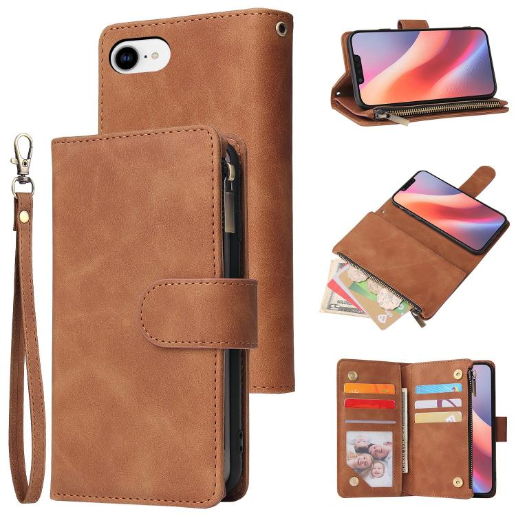 For iPhone 16e Multifunctional Multi-Card Wallet Phone Leather Case(Brown) - iPhone 16e Cases by buy2fix | Online Shopping UK | buy2fix