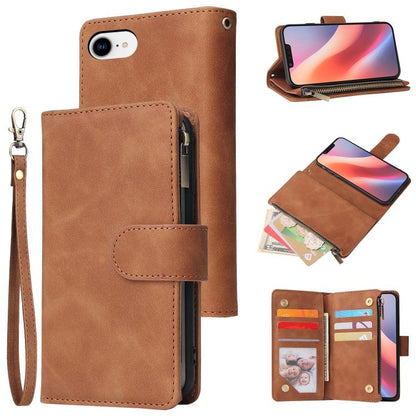 For iPhone 16e Multifunctional Multi-Card Wallet Phone Leather Case(Brown) - iPhone 16e Cases by buy2fix | Online Shopping UK | buy2fix