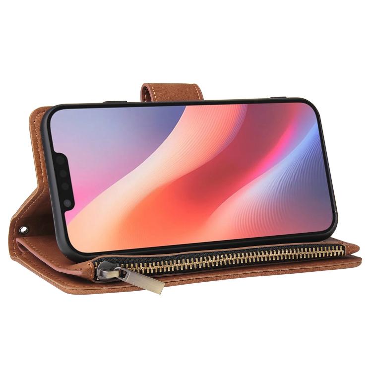 For iPhone 16e Multifunctional Multi-Card Wallet Phone Leather Case(Brown) - iPhone 16e Cases by buy2fix | Online Shopping UK | buy2fix