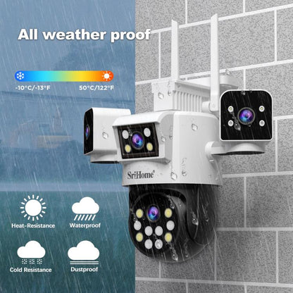 SriHome SH066 8MP HD Quad Lens Security Camera, Support Full Color Night Vision / Two-way Audio(UK Plug) - Wireless Camera by SriHome | Online Shopping UK | buy2fix