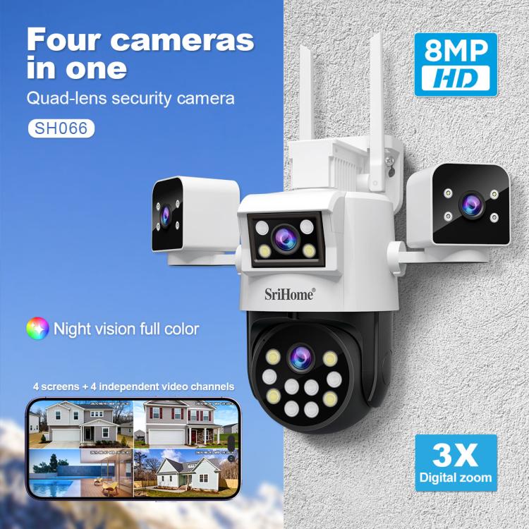 SriHome SH066 8MP HD Quad Lens Security Camera, Support Full Color Night Vision / Two-way Audio(AU Plug) - Wireless Camera by SriHome | Online Shopping UK | buy2fix