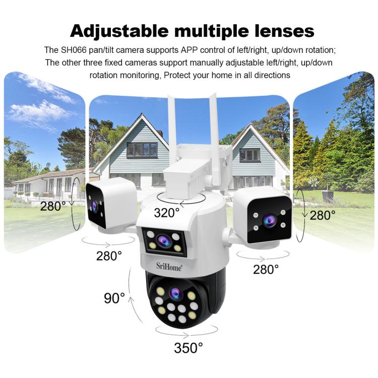 SriHome SH066 8MP HD Quad Lens Security Camera, Support Full Color Night Vision / Two-way Audio(US Plug) - Wireless Camera by SriHome | Online Shopping UK | buy2fix