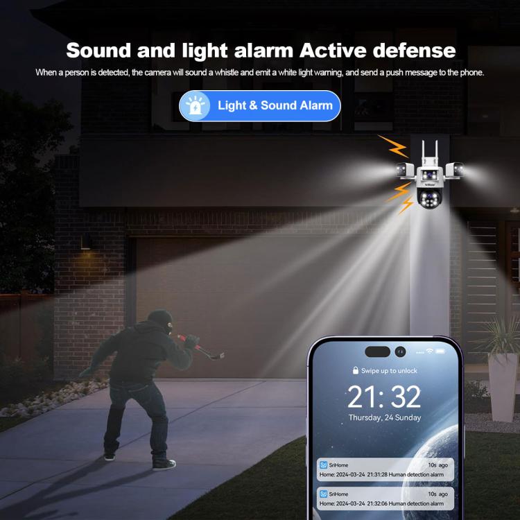 SriHome SH066 8MP HD Quad Lens Security Camera, Support Full Color Night Vision / Two-way Audio(US Plug) - Wireless Camera by SriHome | Online Shopping UK | buy2fix