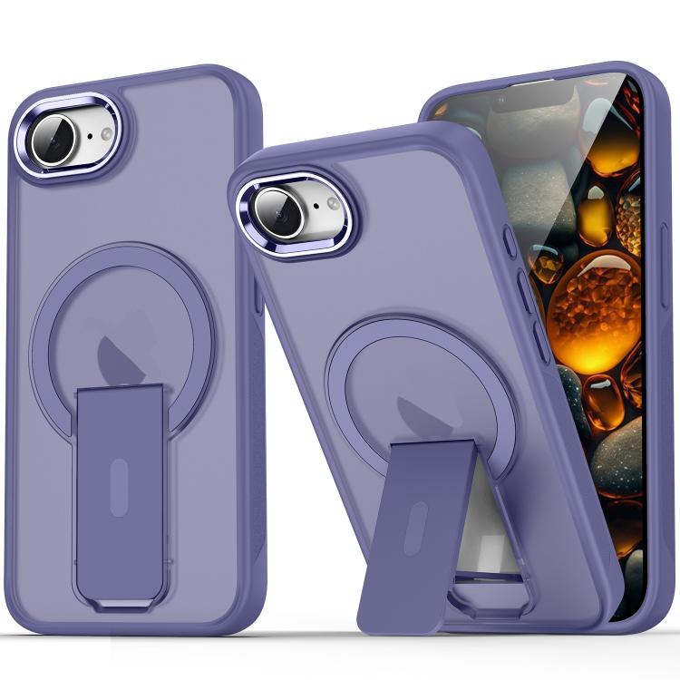 For iPhone 16e Acrylic Hybrid TPU MagSafe Holder Phone Case(Dark Night Purple) - iPhone 16e Cases by buy2fix | Online Shopping UK | buy2fix