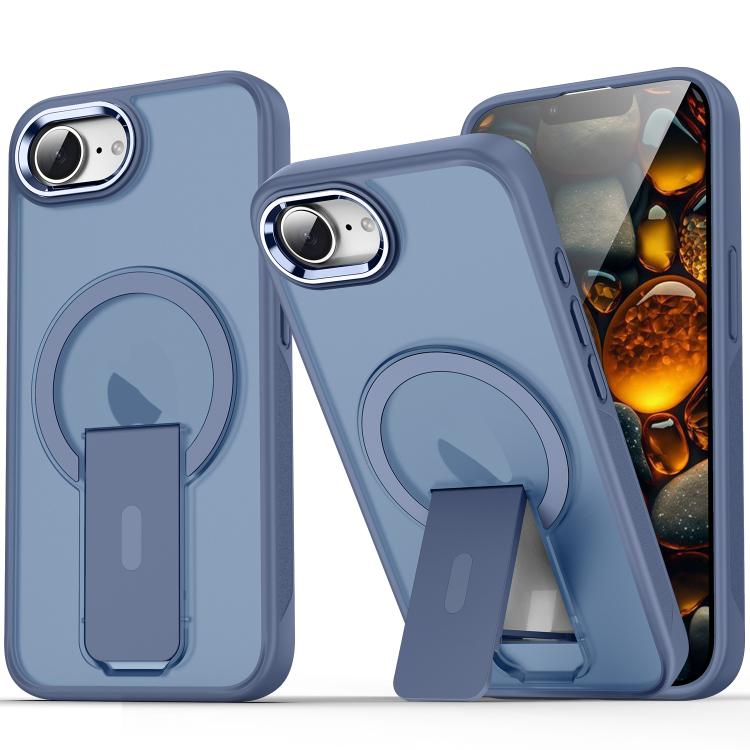For iPhone 16e Acrylic Hybrid TPU MagSafe Holder Phone Case(Dark Blue) - iPhone 16e Cases by buy2fix | Online Shopping UK | buy2fix
