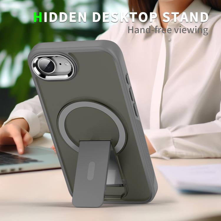 For iPhone 16e Acrylic Hybrid TPU MagSafe Holder Phone Case(Dark Blue) - iPhone 16e Cases by buy2fix | Online Shopping UK | buy2fix