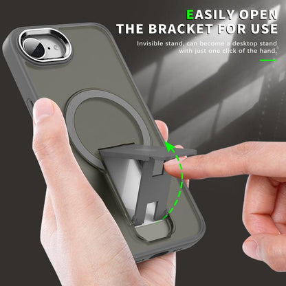 For iPhone 16e Acrylic Hybrid TPU MagSafe Holder Phone Case(Dark Blue) - iPhone 16e Cases by buy2fix | Online Shopping UK | buy2fix