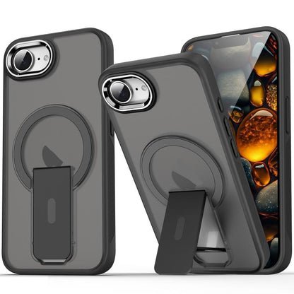 For iPhone 16e Acrylic Hybrid TPU MagSafe Holder Phone Case(Transparent Black) - iPhone 16e Cases by buy2fix | Online Shopping UK | buy2fix