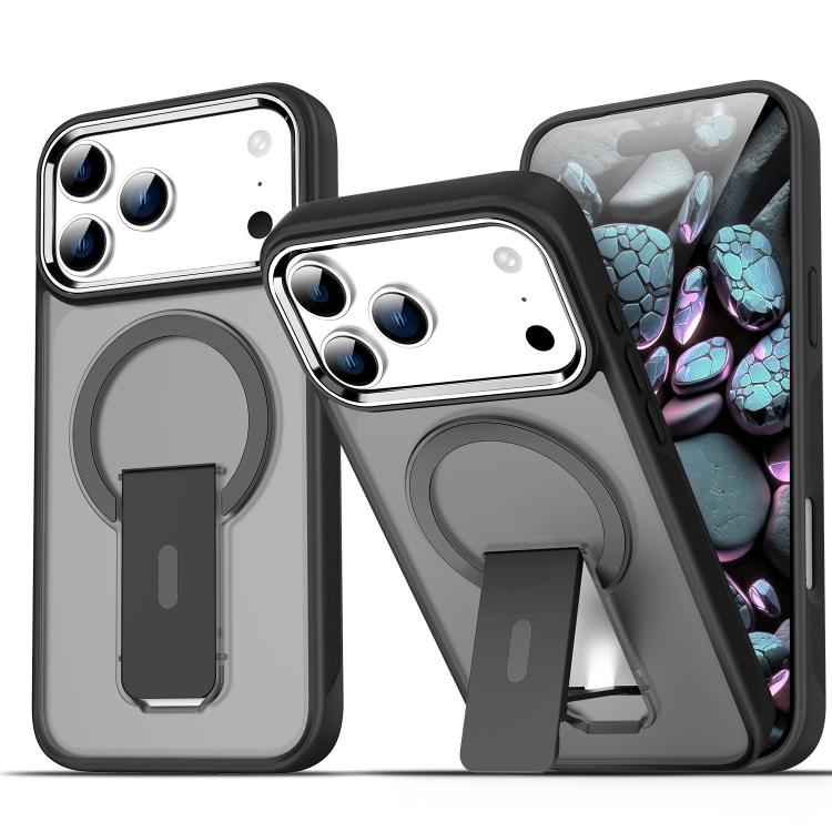 For iPhone 17 Pro Max Acrylic Hybrid TPU MagSafe Holder Phone Case(Transparent Black) - iPhone 17 Pro Max Cases by buy2fix | Online Shopping UK | buy2fix