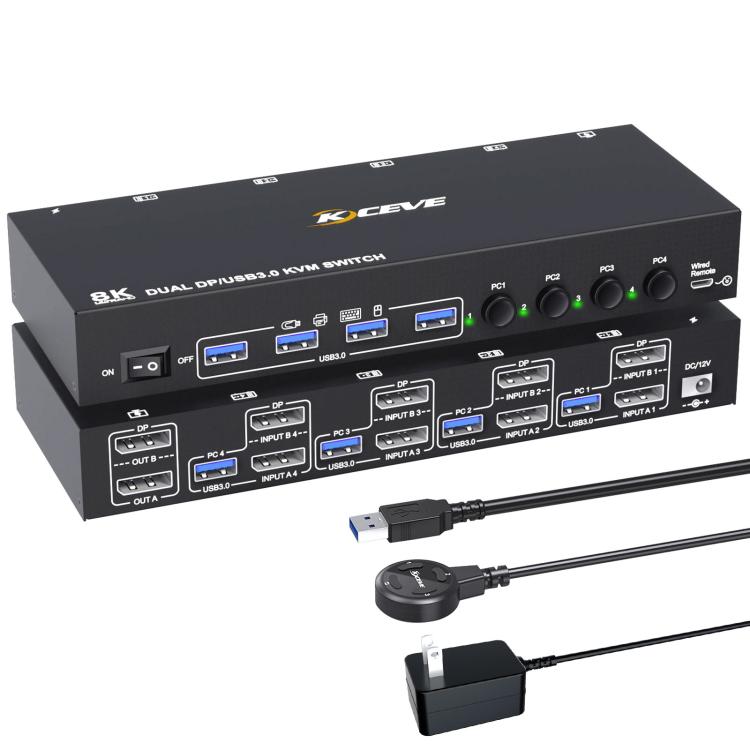 KC-KVM402DP 8K 30Hz 4 Input 2 Output DP / USB3.0 Dual Monitor KVM Switch, AU Plug - Switch by buy2fix | Online Shopping UK | buy2fix