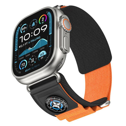 For Apple Watch 46mm / 49mm / 45mm / 44mm Kalebol Compass Nylon Loop Watch Strap(Black Orange) - Watch Bands by Kalebol | Online Shopping UK | buy2fix