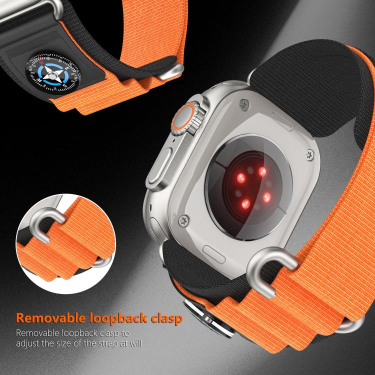 For Apple Watch 46mm / 49mm / 45mm / 44mm Kalebol Compass Nylon Loop Watch Strap(Black Orange) - Watch Bands by Kalebol | Online Shopping UK | buy2fix