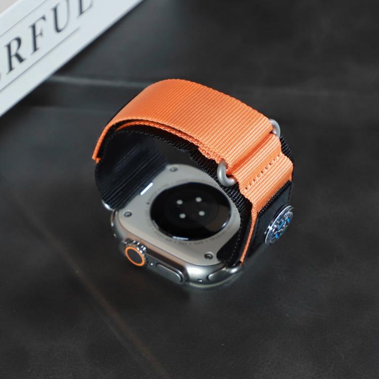 For Apple Watch 46mm / 49mm / 45mm / 44mm Kalebol Compass Nylon Loop Watch Strap(Black Orange) - Watch Bands by Kalebol | Online Shopping UK | buy2fix