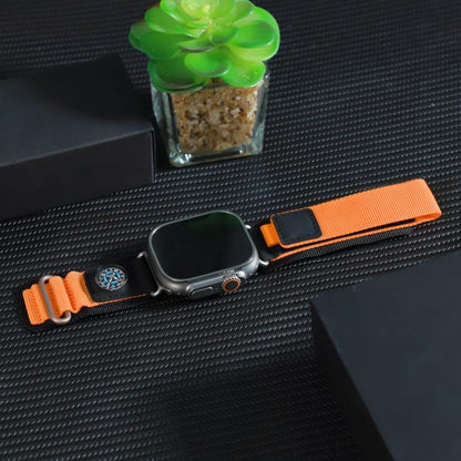 For Apple Watch 46mm / 49mm / 45mm / 44mm Kalebol Compass Nylon Loop Watch Strap(Black Orange) - Watch Bands by Kalebol | Online Shopping UK | buy2fix