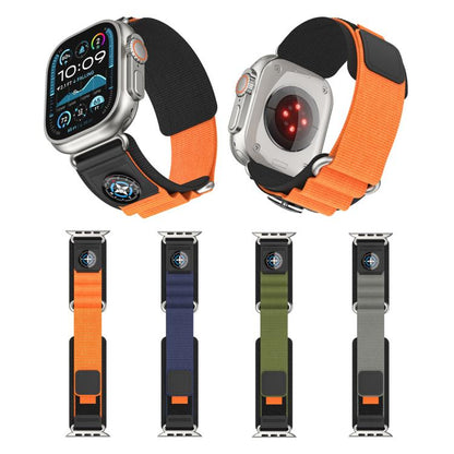 For Apple Watch 46mm / 49mm / 45mm / 44mm Kalebol Compass Nylon Loop Watch Strap(Black Orange) - Watch Bands by Kalebol | Online Shopping UK | buy2fix